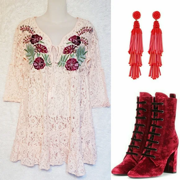 Guess Bell Sleeve Floral Lace Mini Dress - Picture 10 of 10